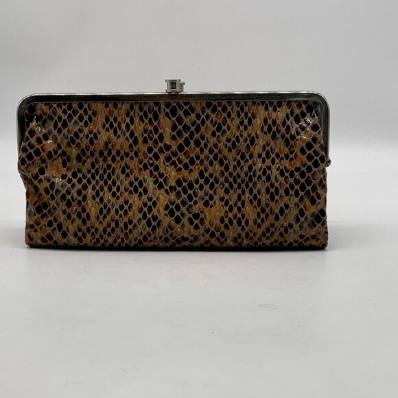 Hobo Snakeskin Patterned Lauren Leather Double Frame Clutch - Picture 2 of 15